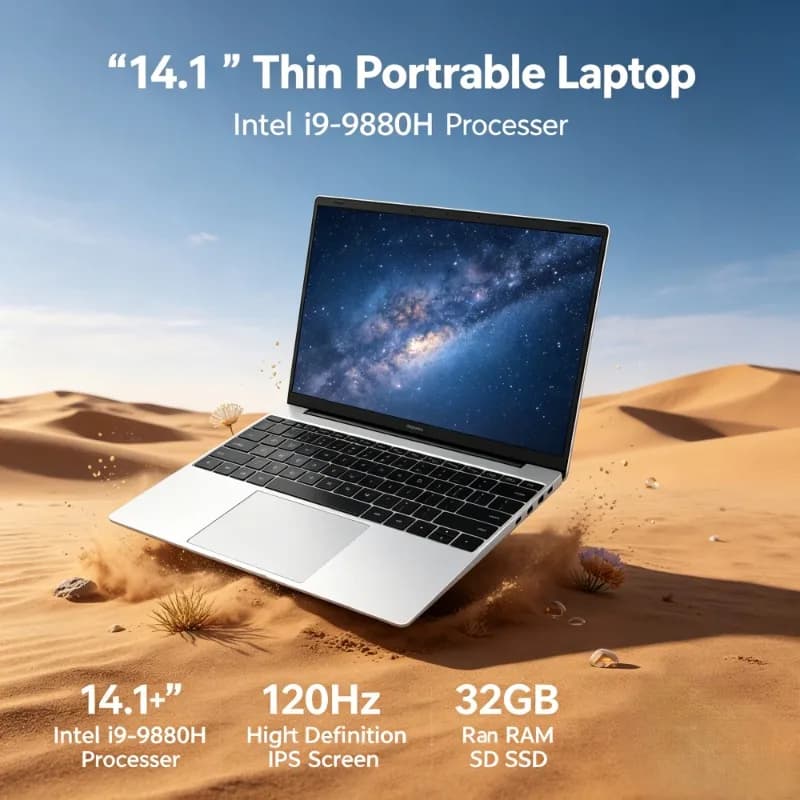 14.1 Inch Thin Portable Laptop Intel Core I9-9880H 120Hz FHD IPS Screen 32GB Large RAM 2TB High Speed SSD Backlit Keyboard
