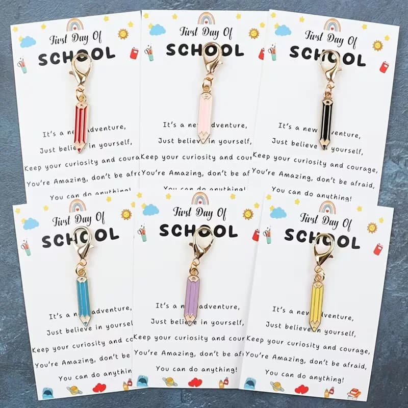 6-Piece/12-Piece Set of Back-To-School Stationery Pencil Series Keychain Set with Inspirational Back-To-School Greeting Cards — the Perfect Warm and Encouraging Gift for Students, Sons, and Daughters on Their First Day of School