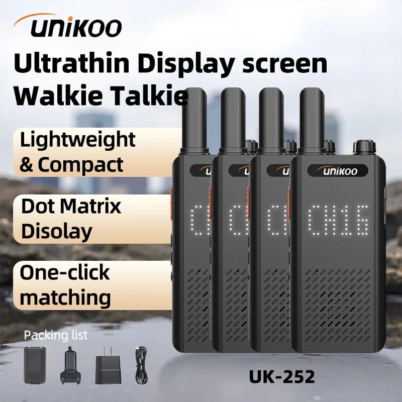 UNIKOO UK252 4PCS 15mm Mini Walkie Talkie ultrasottile UHF FRS Tipo C Ricarica Set di comunicazione a lungo raggio Radio bidirezionali