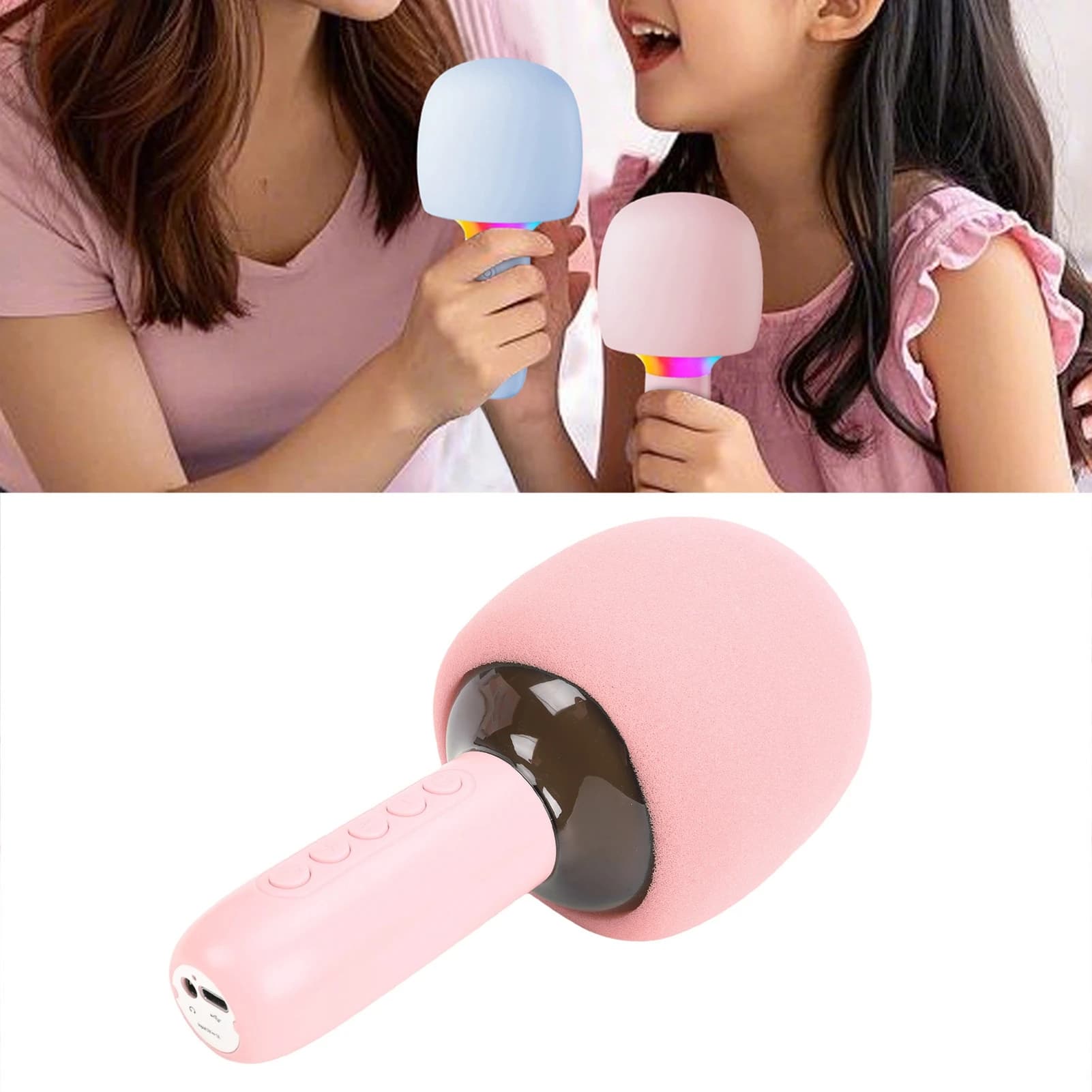 Wireless Karaoke Microphone Machine Portable Handheld Mic Speaker with RGB Lights 3.5mm AUX Jack 5 Sound Effects for Phone
