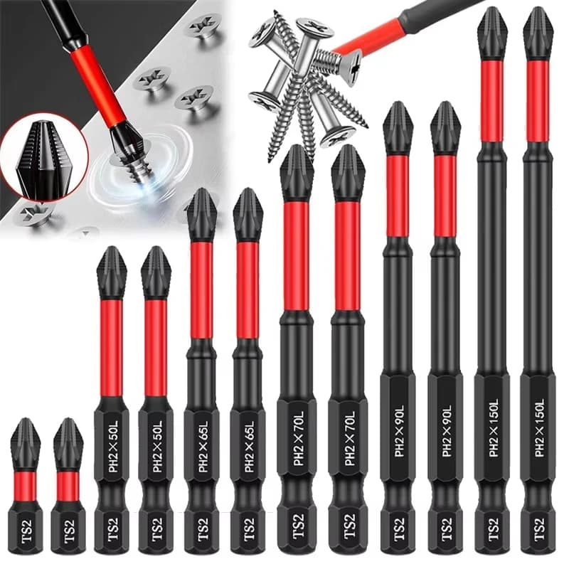 Magnetic Impact Screwdriver Bit Set 3/6/12Pcs High Torque S2 Steel 1/4" Phillips PH2 for Electric and Manual Drills