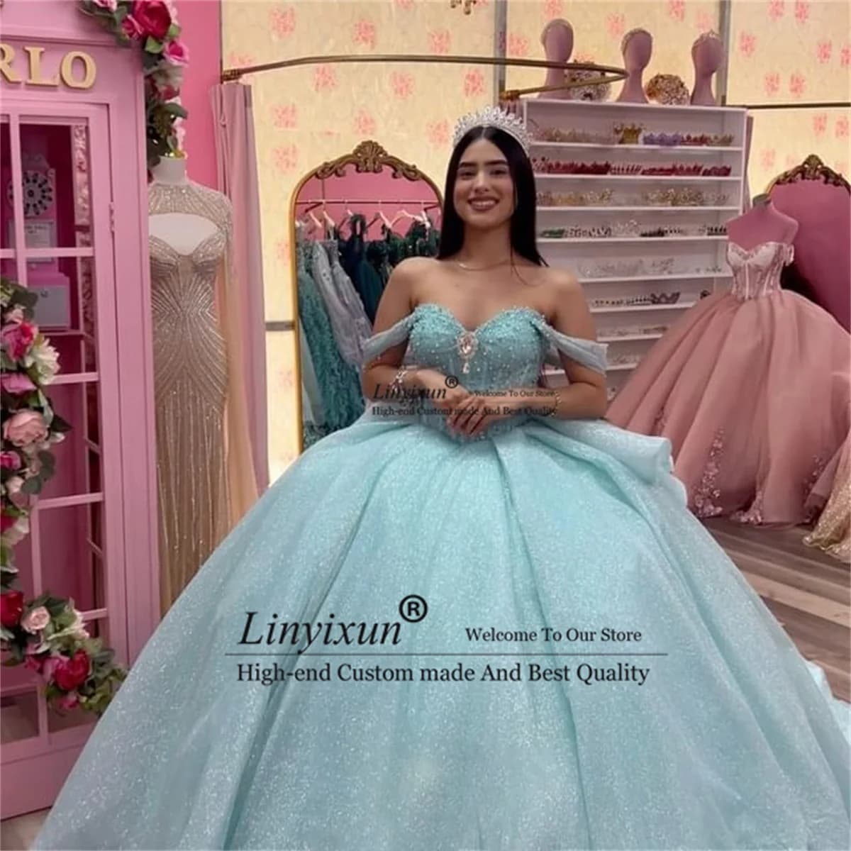 Glitter Abiti Quinceanera personalizzati Abito dolce Perle di cristallo Abiti da festa di compleanno per ragazze Vestido De 16 Abiti da 15 Anos