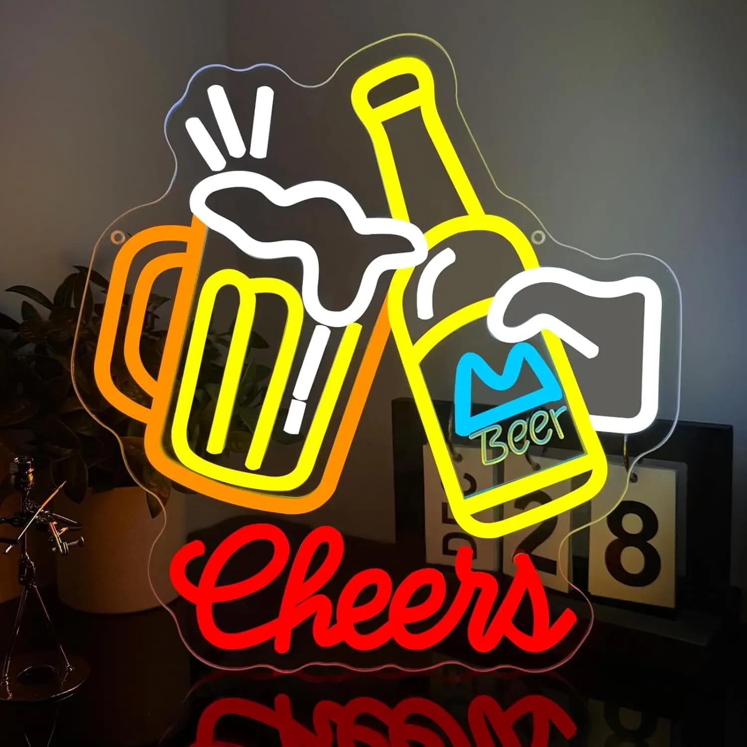 Insegna al Neon LED a Forma di Boccale di Birra 'Cheers', Decorazione da Parete per Bar, Pub, Casa, Man Cave, Illuminazione per Feste con Design Romantico