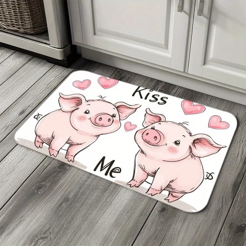 1PC Kiss Me Piggy Pattern Tappeto da cucina Tappetino antiscivolo Design pop Tappeto da bagno Tappetino da bagno Tappeto per la casa Lavanderia ecoreeree