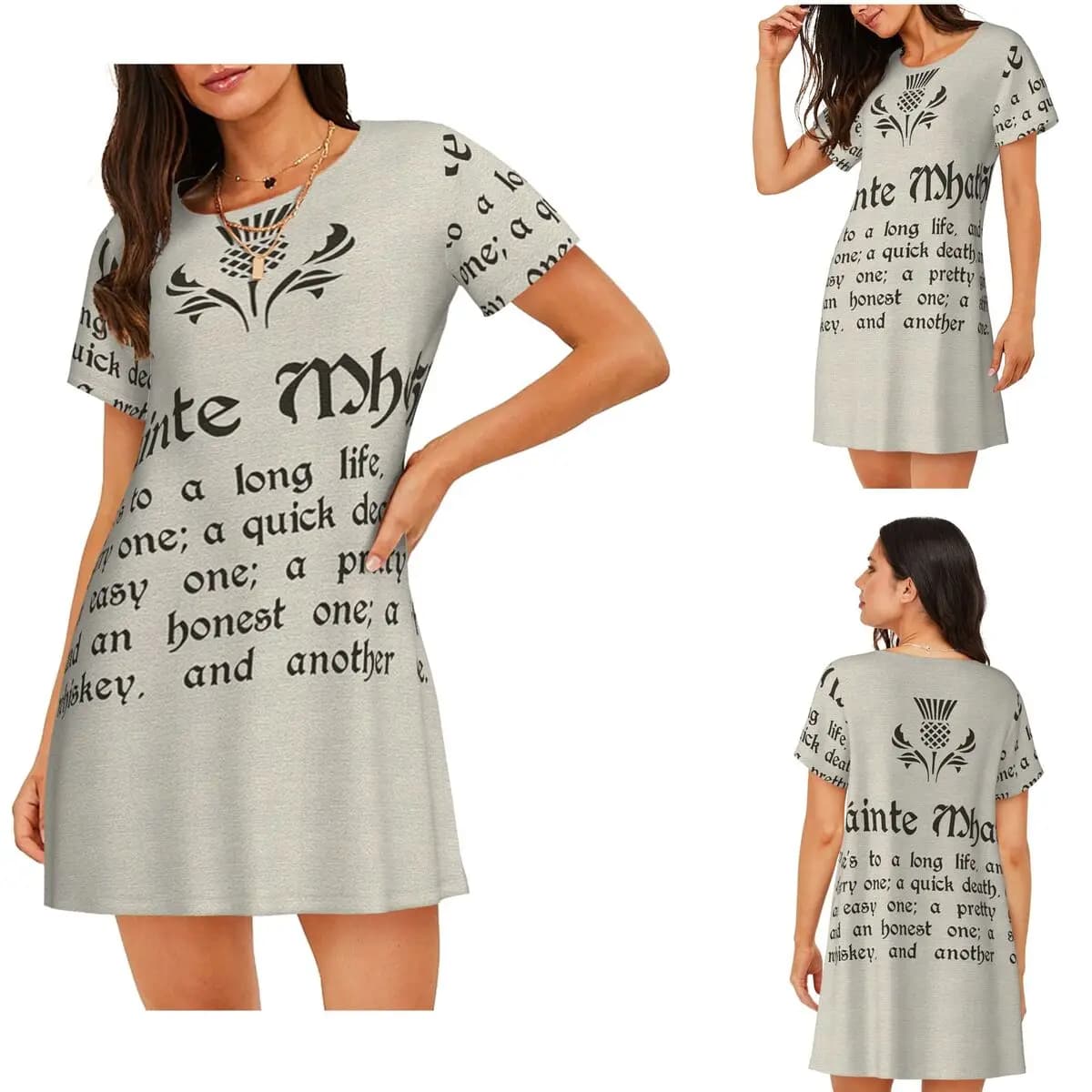 Slainte Mhath - Scottish Toast - With Thistl Short Sleeves Nightdress For Sleeping Women Short Sleeve Nightgowns Pajama Dress