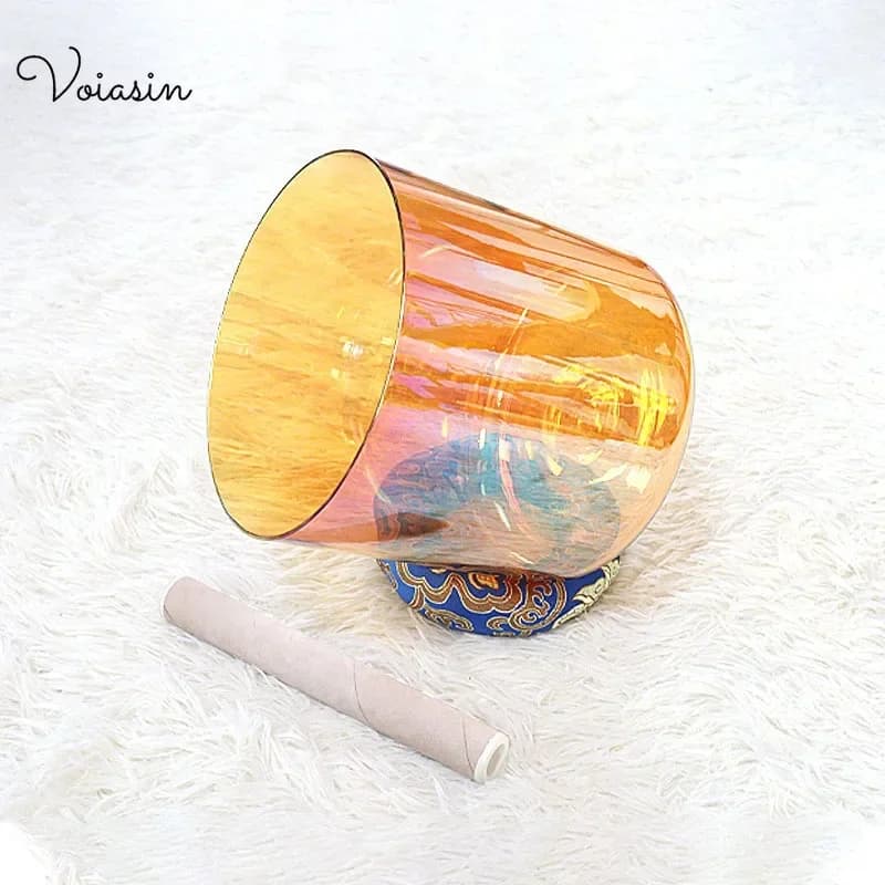 6-7.5Inch, Alchemy Clear Frosted Quartz Crystal Singing Bowl,Gradation Orange pink,Top High-end Series Transparent Bowl Set