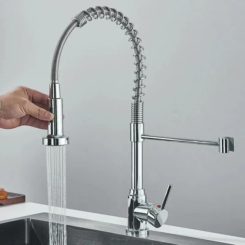 Rubinetto da cucina nero per gastronomia, miscelatore caldo/freddo da piano, con rotazione a 360 gradi e ugello spray a getto, per lavello