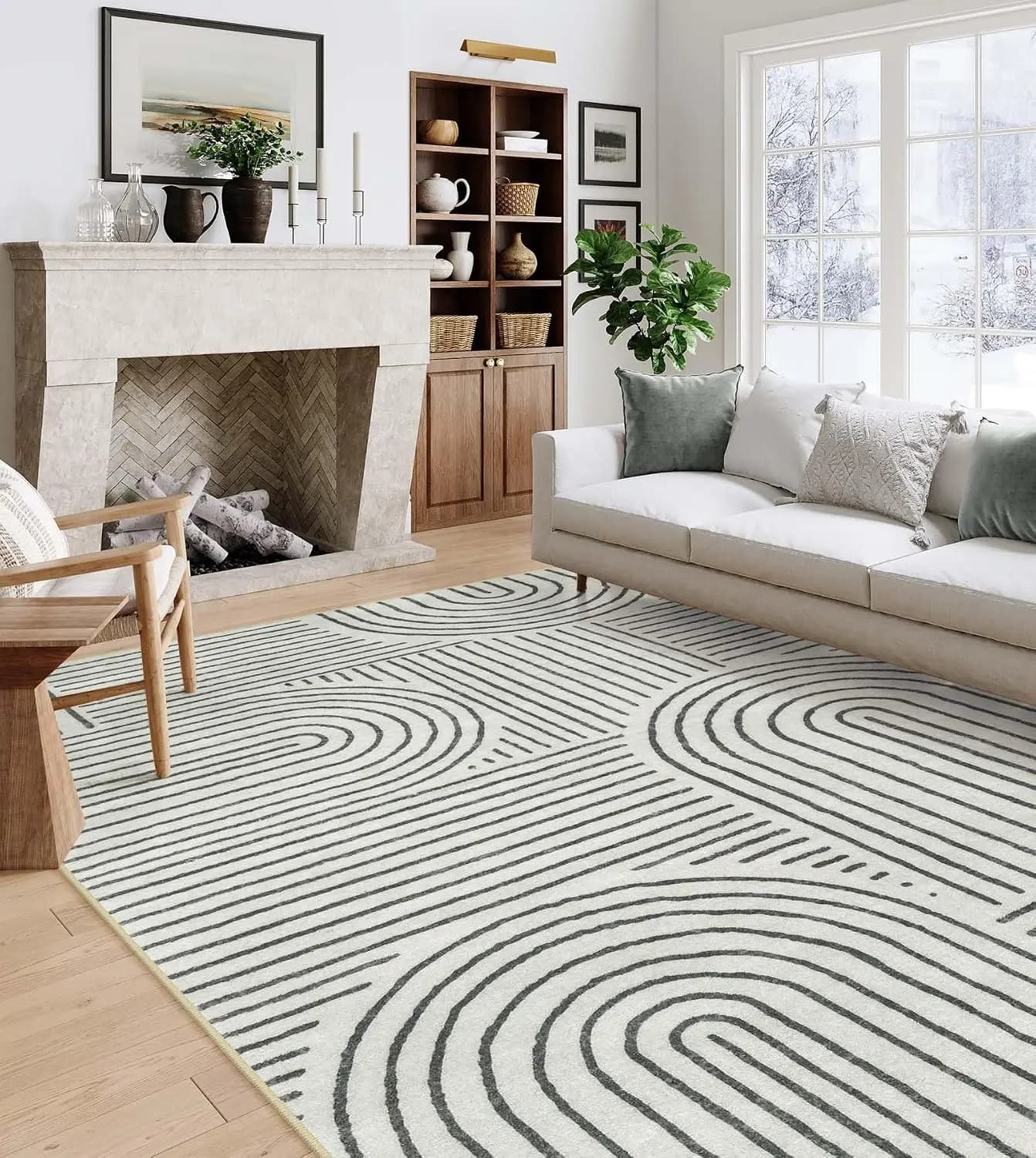 Abstract 8x10 Area Rugs for Living Room Bedroom, Soft Washable Ultra-Thin Non-Slip Modern Dining Room Rug Non-Shedding Accent Carpet for Office (8x10ft, Black)