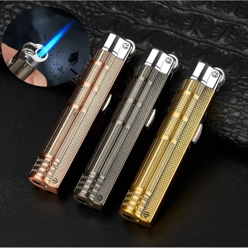 High temperature windproof straight jet lighter, grinding wheel lighter, gas blue flame mini compact creative lighter