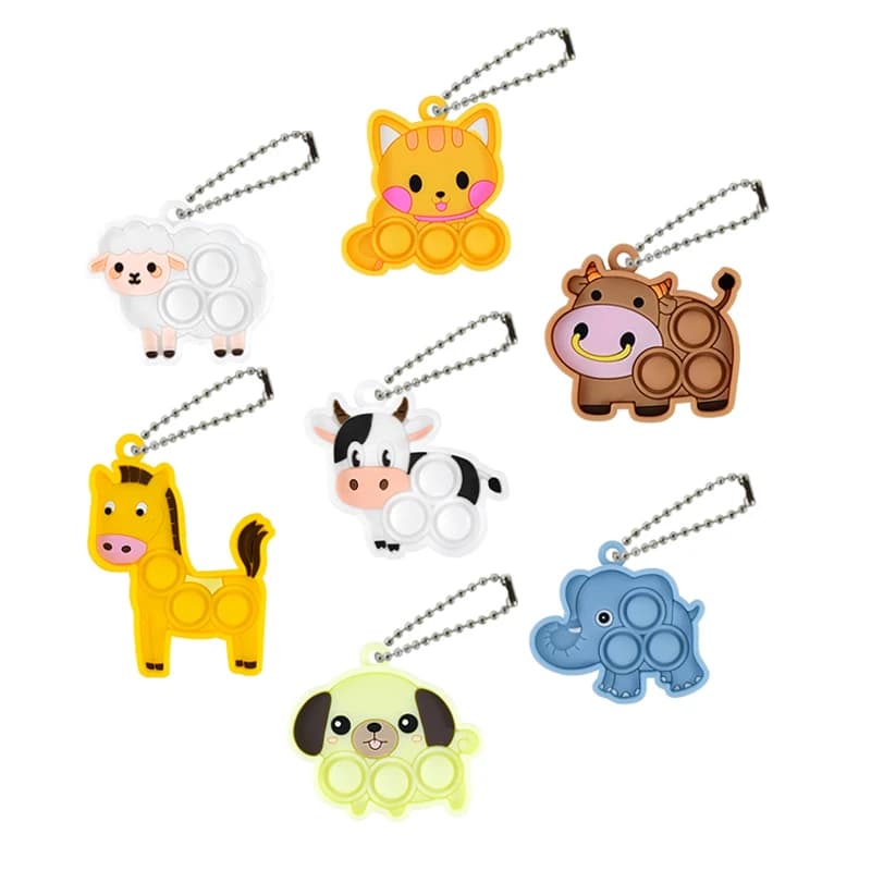 7PCS Cartoon Mini portachiavi Fidget Toys Kawaii Dog Cat Elephant giocattoli sensoriali Push antistress portachiavi ciondolo per bambini