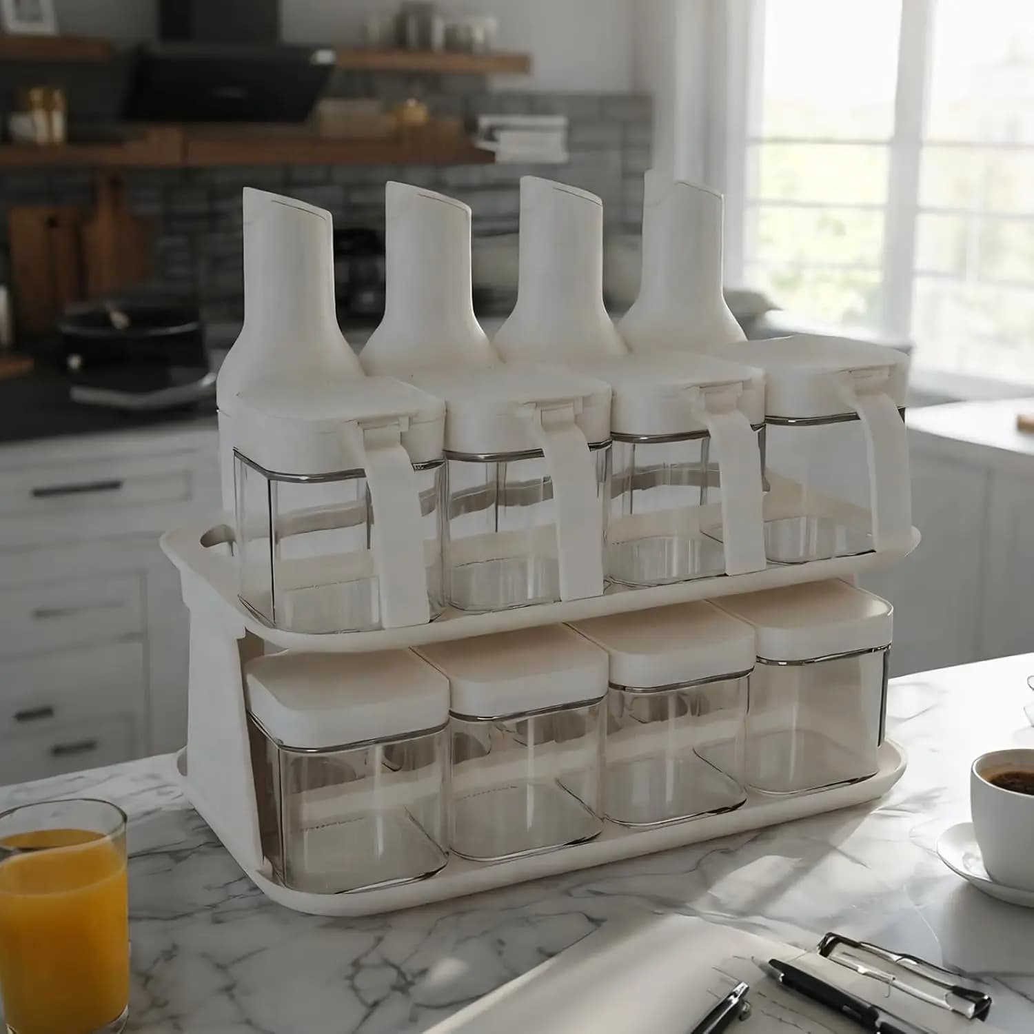 Set di 12 Dispenser per Olio da Cucina, Barattoli per Spezie e Contenitori per Alimenti, Vetro Trasparente con Plastica per Alimenti, Dispenser per Olio da Cucina da 17 oz