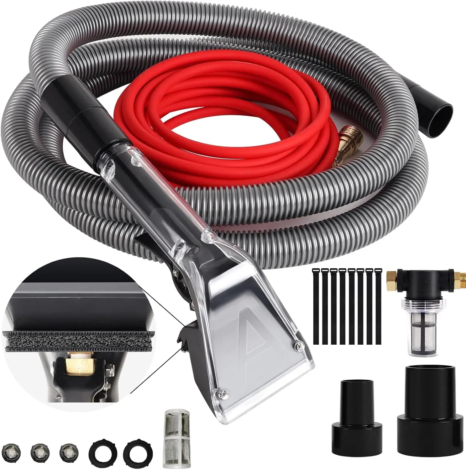 Upgrade kit for vacuum cleaner with rigid bristles brush, 3 m tubes, 7.5 m water tubes, transparent shell for cleaning carpets