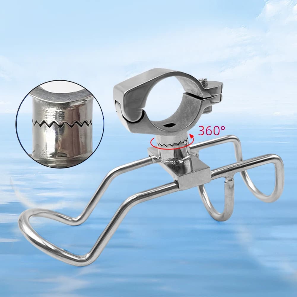 Support for Stainless Steel Fishing Rod Mounted to Guide with Double Thread 360° Swivel Support for Fishing Rod, Kayak Cane Holder and Boat Accessories