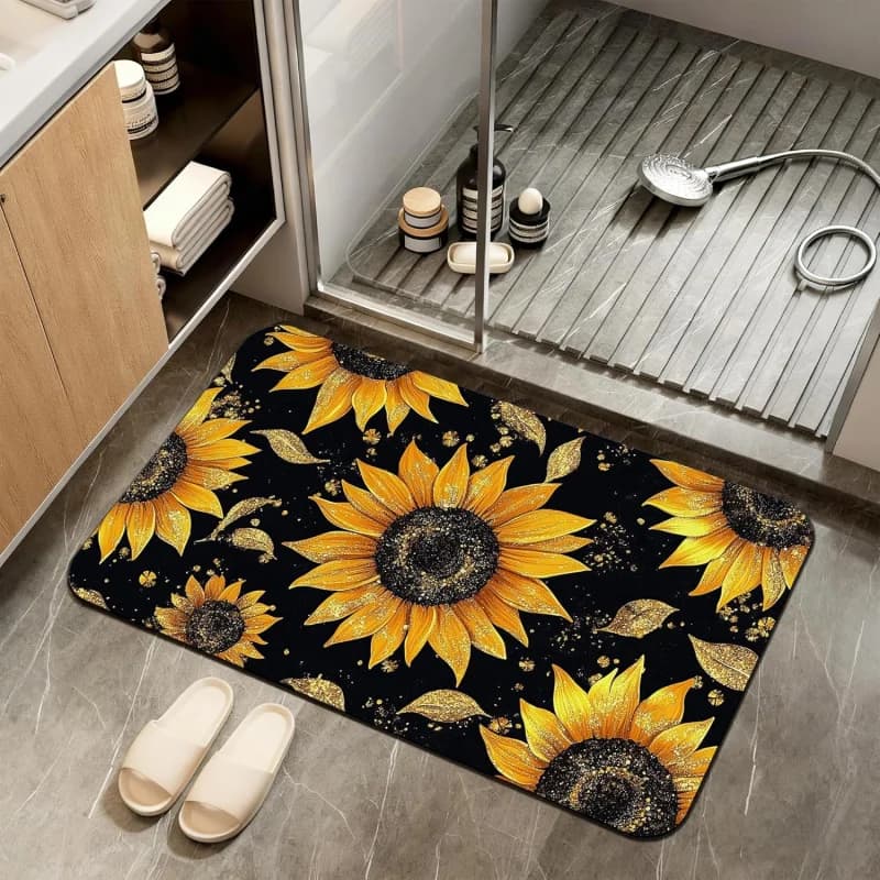 Tappetino da Bagno in Diatomite con Glitter a Forma di Girasole, Base in Gomma, Asciugatura Rapida, Assorbente, Antiscivolo, Lavabile, per Doccia e Vasca