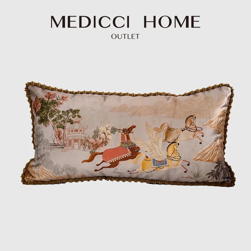 Medical Home Eclecticism Style Waxed Pillow Lining White Horse Printed Sofa Bedroom Decoration Pillow Federation 30x60 cm