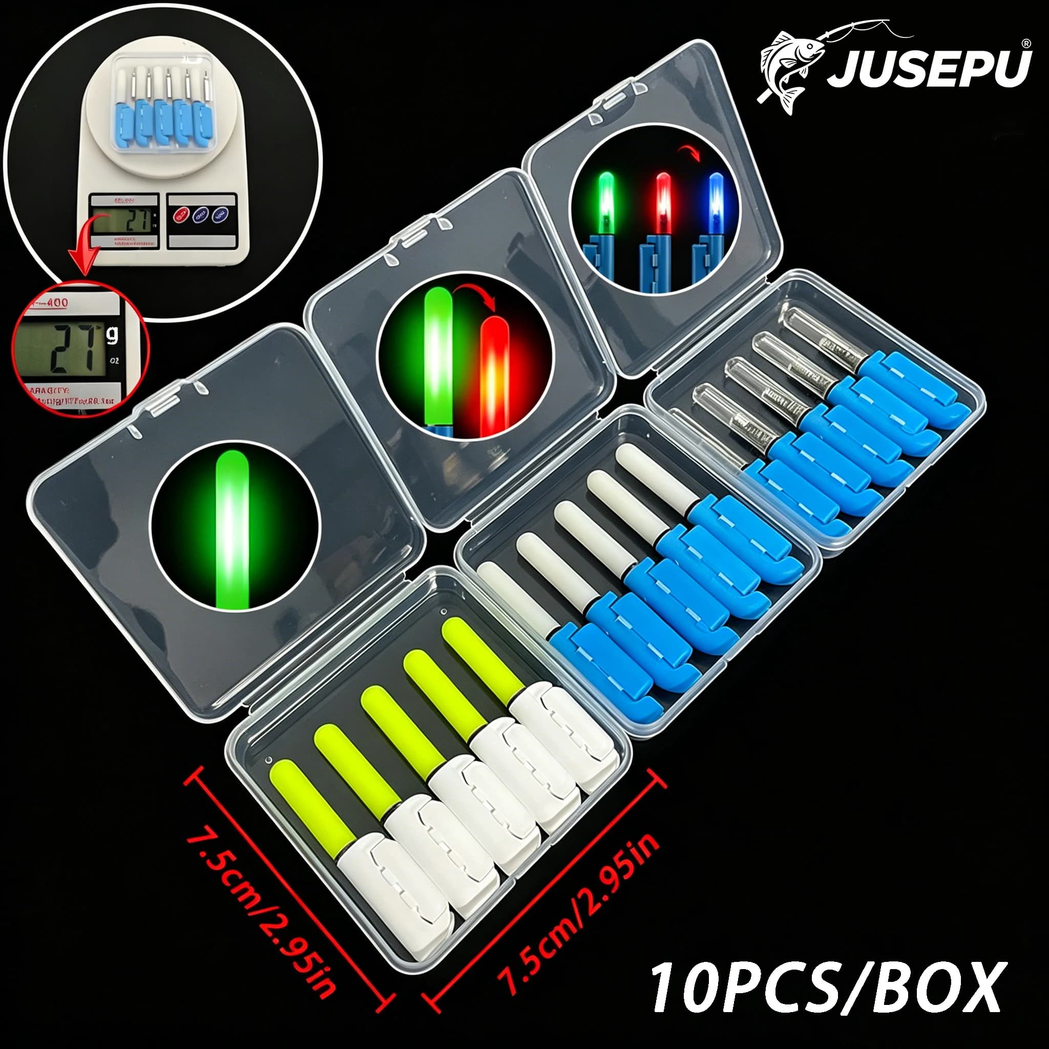 JUSEPU Set di 5 Luci LED per Canna da Pesca Notturna, Allarme Luminoso Impermeabile con Batteria CR425