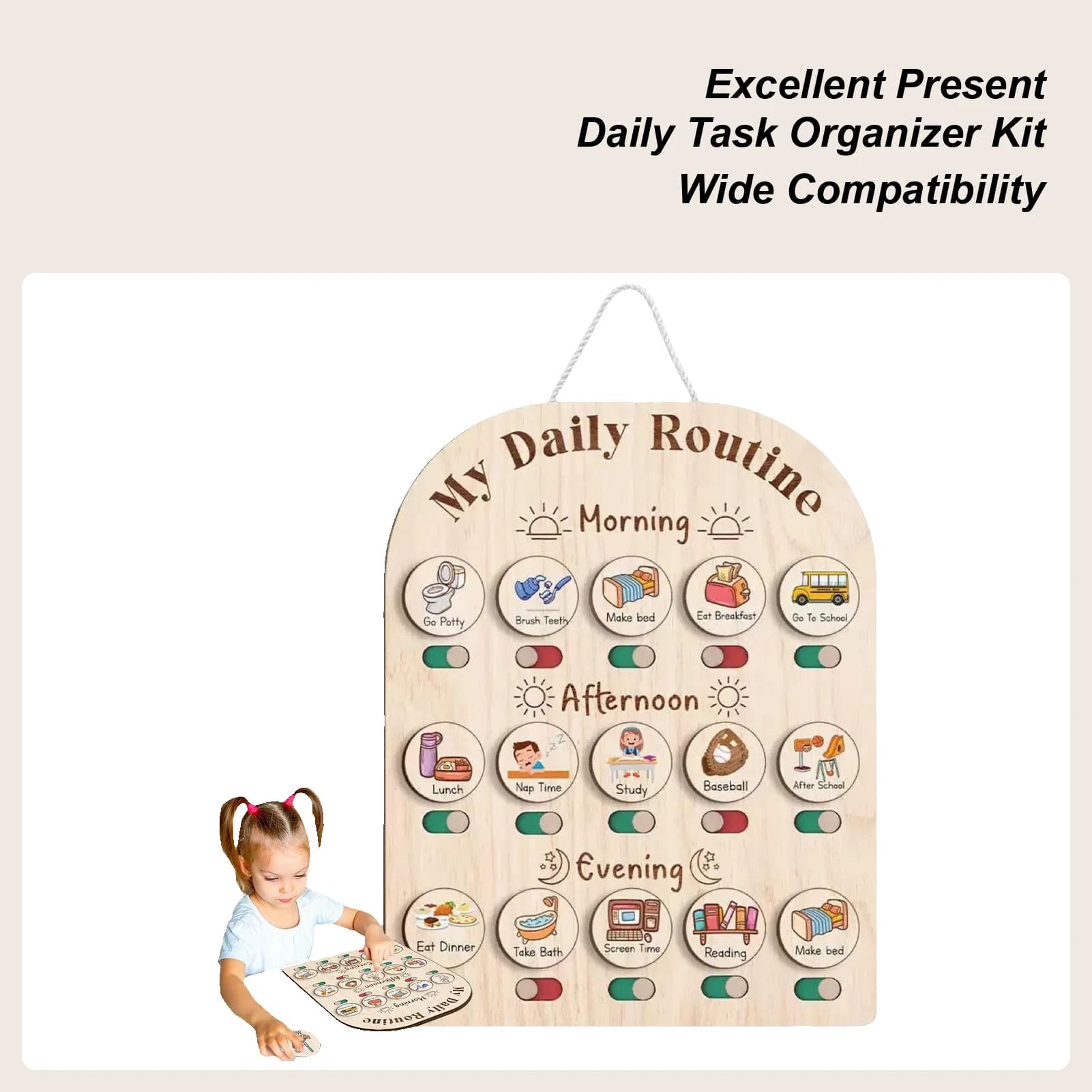 Grafico di routine giornaliero per bambini Tavola di routine in legno per la prima duonanotte per bambini 3-5 giocattoli educativi Tavole per pianificazione in legno Materiale scolastico mattutino