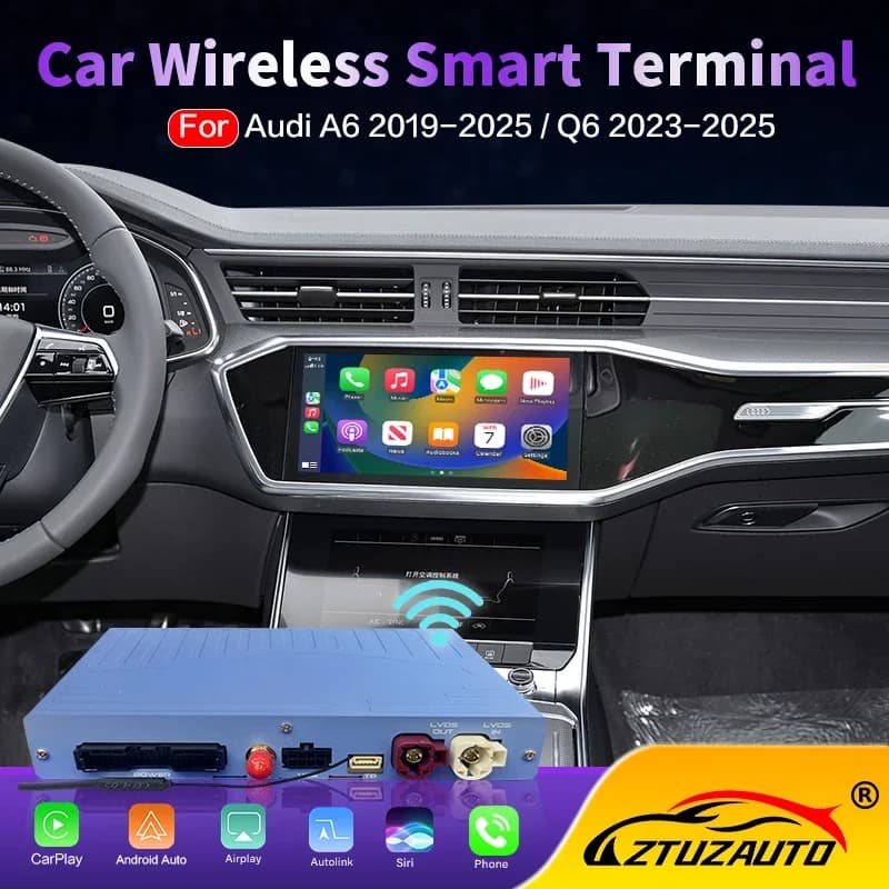 Nuovissimo Box CarPlay Wireless per Audi A6 Q6 MIB3 2019-2025, Supporto Android Auto, Navigazione, Car Play, Telecamera Anteriore e Posteriore
