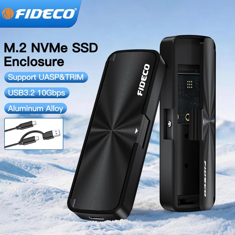 FIDECO M.2 NVMe SSD Enclosure 10Gbps Type-C External Case for M.2 NVMe SSD Adapter Tool Free Aluminum External Hard Drive Case