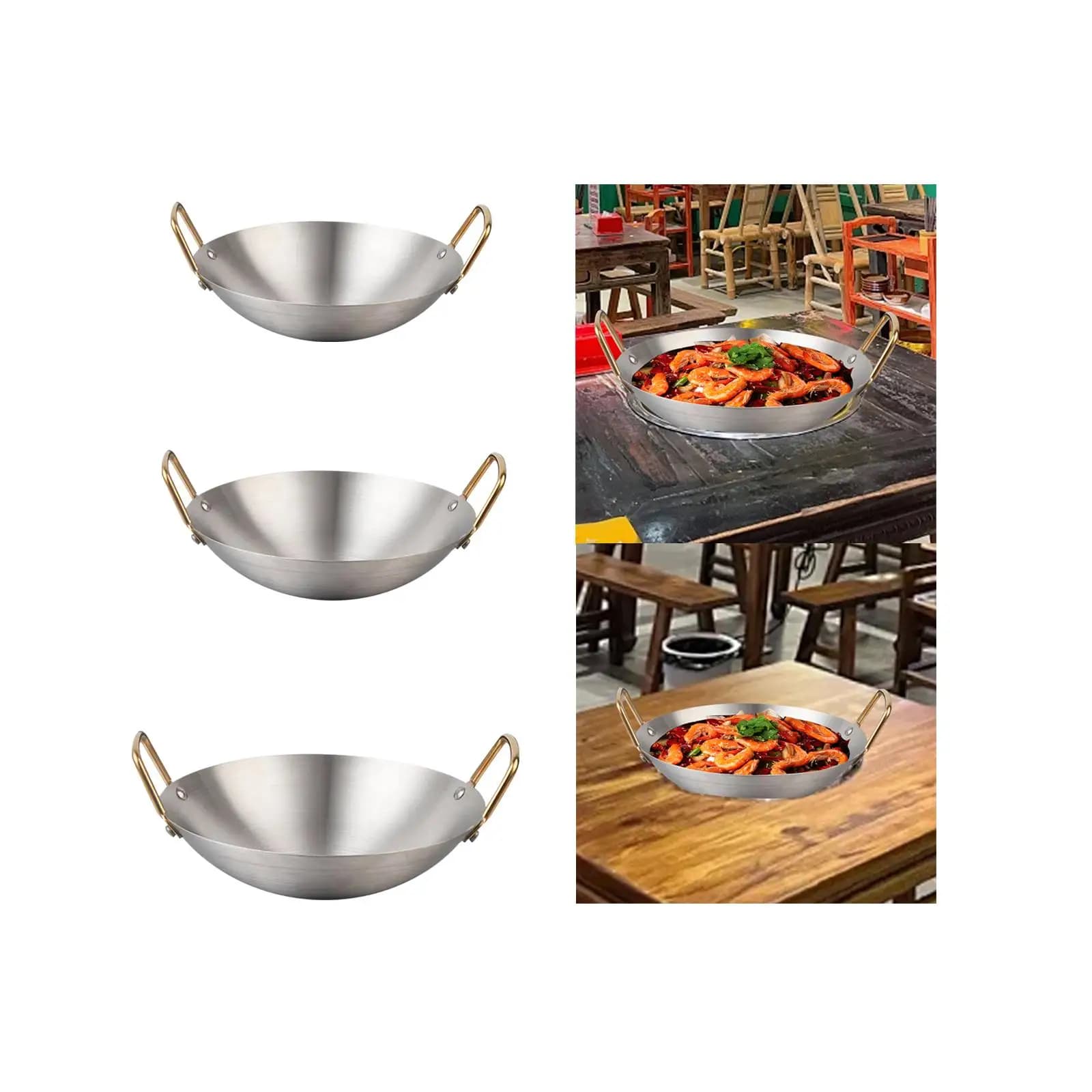 Wok in Acciaio Inossidabile Multifunzionale per Uso Domestico, Padella per Soffritti, Frittura Profonda e Cottura a Vapore di Verdure e Carne