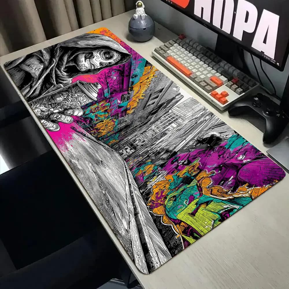 Digital Art Graffiti Illustration Mouse Pad Desk Mat Stitched Edge xxl mousepads Rubber Anti-slip gamer Keyboard Rug gaming mats