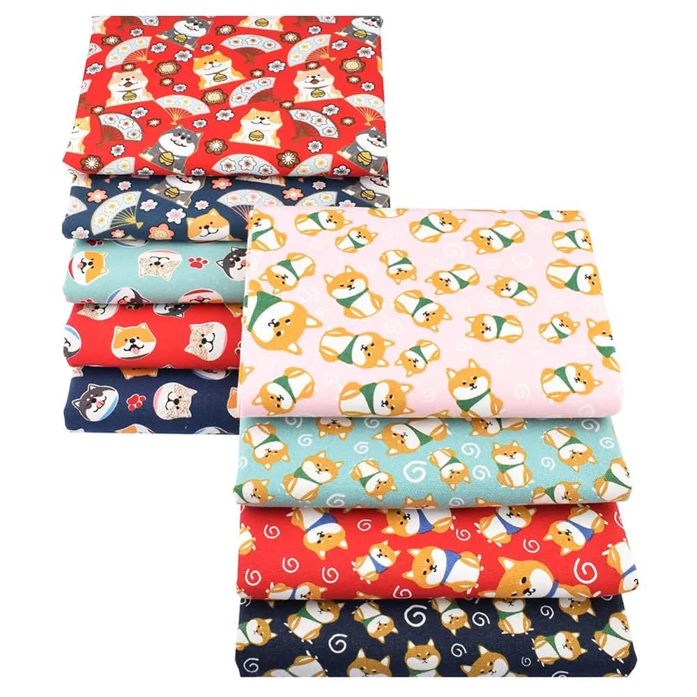 Chainho,Cotton Canvas Fabric,DIY Sewing Quilting Material,Cloth For Cushion,Curtain,Sofa Cover,Bag,Cute Cartoon Dog & Cat,15CF30