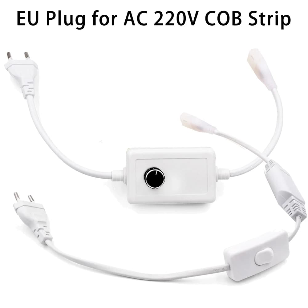 Spina di alimentazione ue con Dimmer Switch Drive per AC 220V 288LEDs/m 360LEDs/m No Wire 13x7MM COB Strip Tape Light Power Supply Adapter