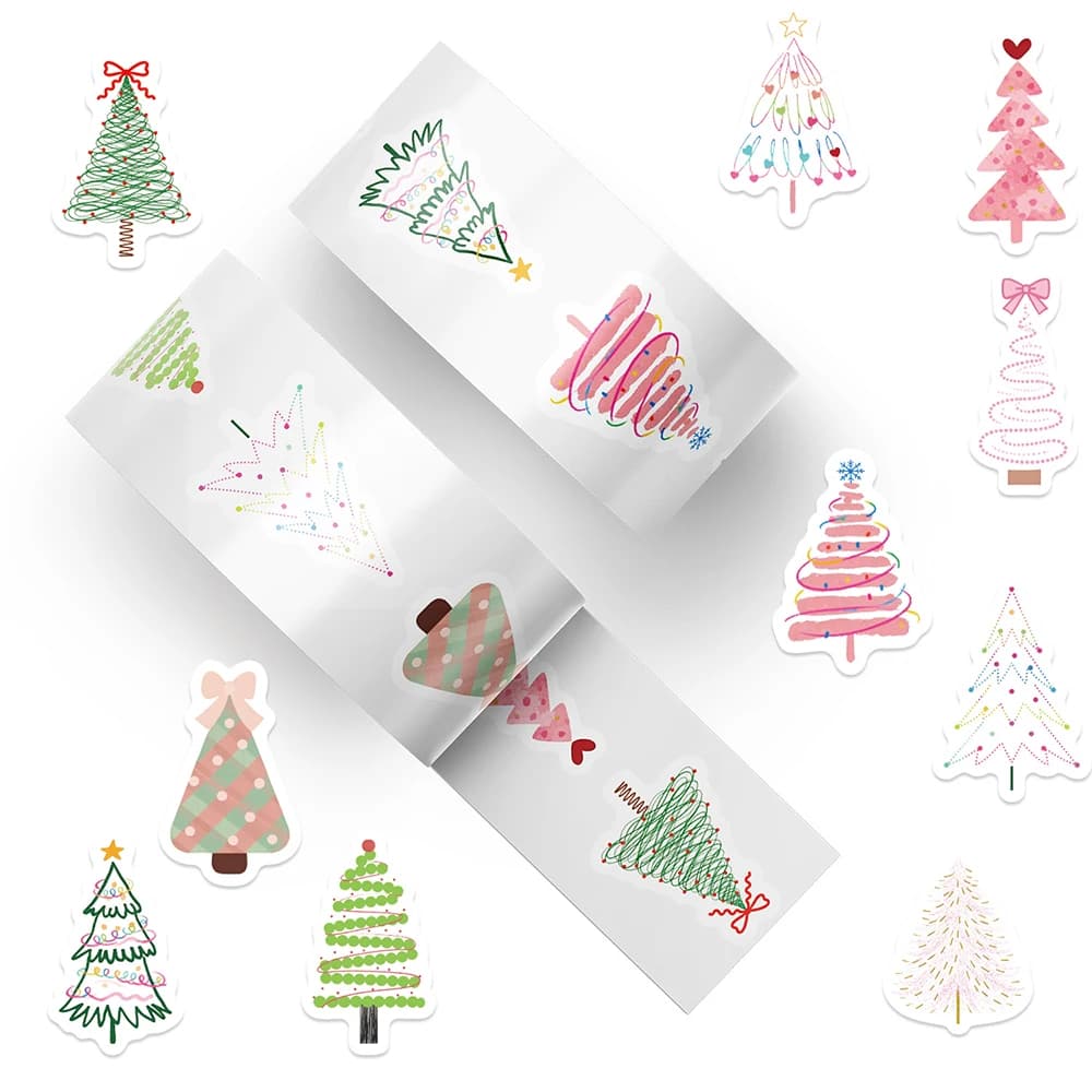 500pcs/roll Cute Creative Christmas Tree Sealing Stickers Cartoon Graffiti Sticker Notebook Luggage Phone Waterproof Decals Pack