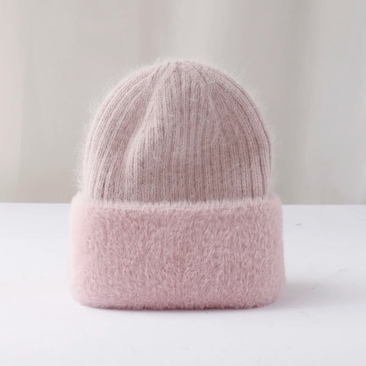 Angora rabbit hair Balaclava ski mask beanie fur Hat with earflaps Hat beanie travis scott Cashmere Thickened Knitted yarn Caps