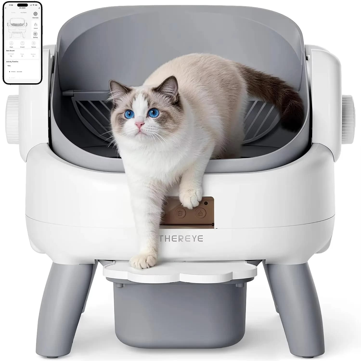Self Cleaning Cat Litter Box, Open-Top with Entry Step, 11 Safety Protections & App Control, Odor Control with Bags Customized