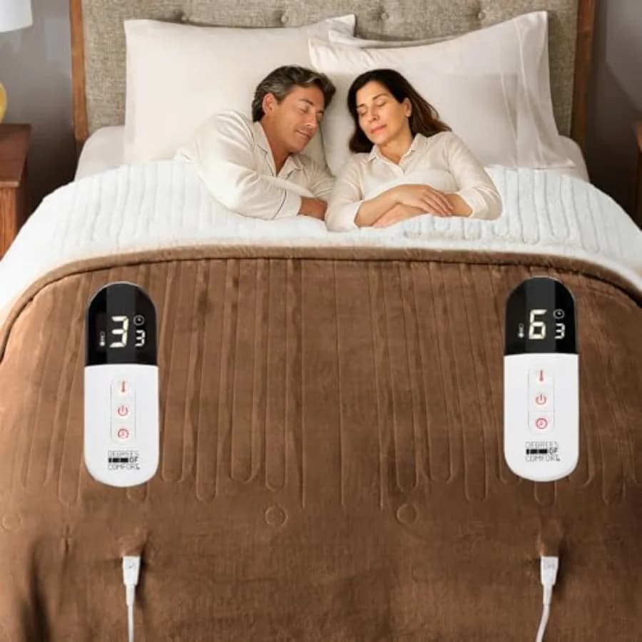 Coperta Elettrica in Peluche Sherpa con Doppio Controllo, Misura Queen, Lavabile, Spegnimento Automatico, Doppia Zona, 6 Impostazioni di Calore