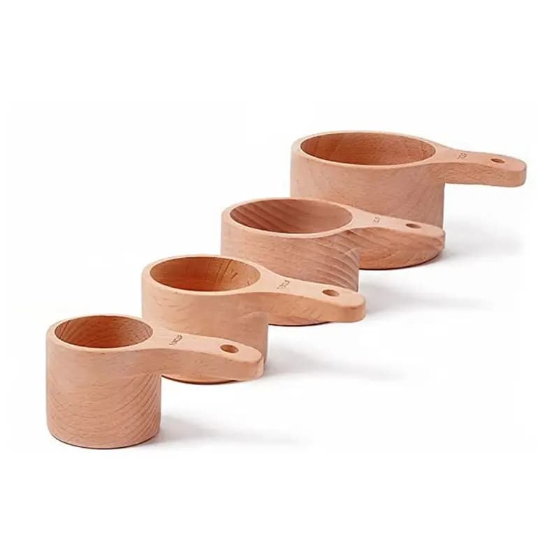 A93E-4PC/Set Wood Measuring Cups Handcrafted With Wood Polish Finish For Baking Cooking Spice Coffee Tea Milk Powder