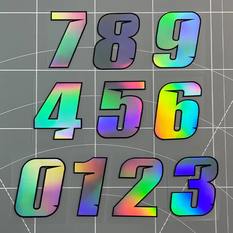 Adesivo Vinilico Numerico con Effetto Sfumato, Impermeabile per Carenatura, Serbatoio, Casco e Moto