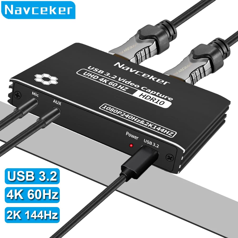 Navceker 4K 60Hz HDMI USB 3.2 Captura Bypass HDCP USB C Scheda video 1080P 240FPS Video Grabber Streaming live per fotocamera PS5 XBox