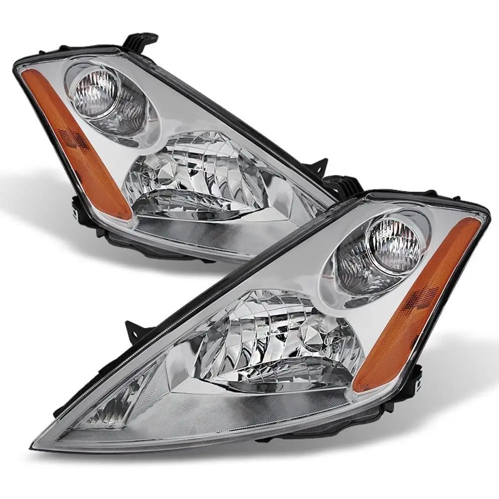 Per [Modello Alogeno] Nissan Murano 2003-2007, Coppia di Fari Anteriori Cromati Lato Guida + Lato Passeggero