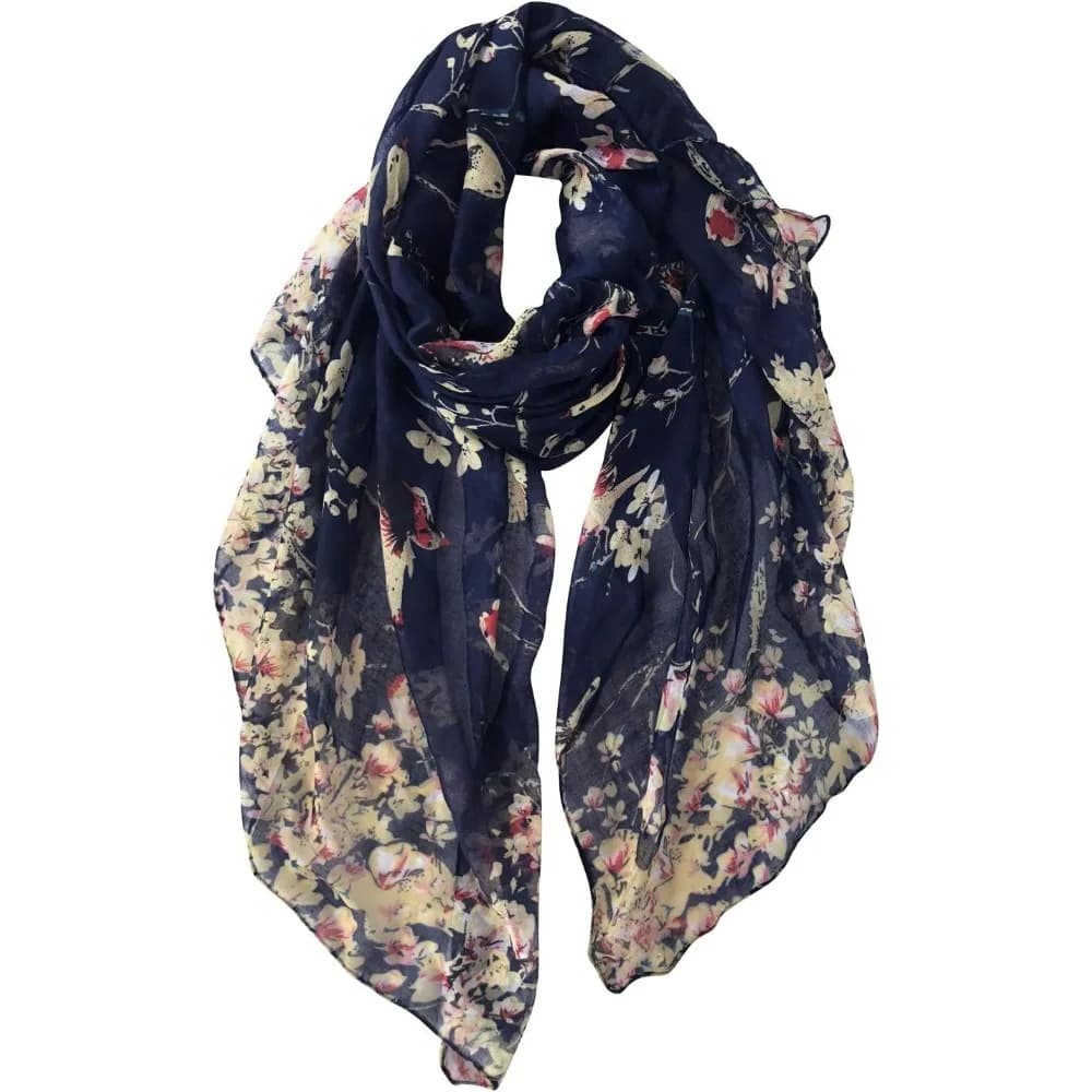 Sciarpe da donna Sciarpe e stole in cotone leggero con stampa floreale di uccelli per scialle invernale