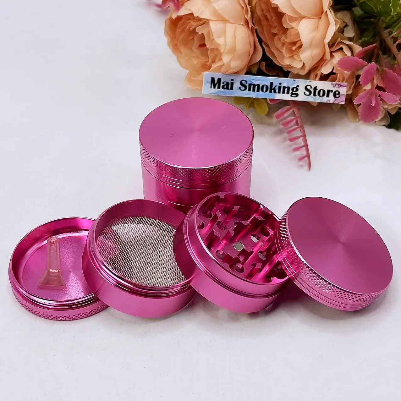 Smerigliatrice per erbe rosa da 2 pollici in alluminio a 4 strati manuale macina sale spezie pepe malta tabacco erba grezza smerigliatrice sigaretta strumento per fumatori