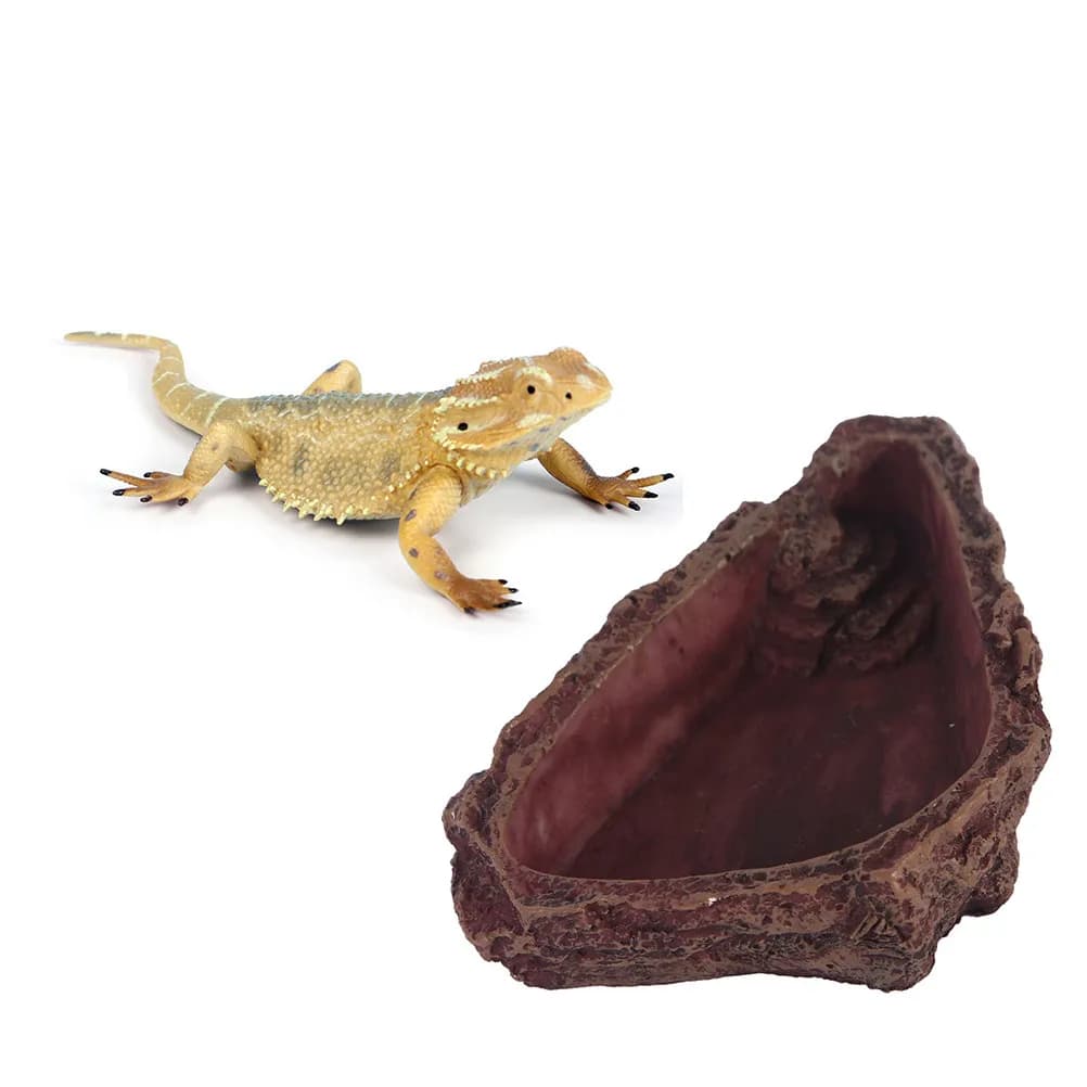 Resin Food Bowl for Reptiles Imitation Tree Bark Style Small Pet Feeding Dish Non-Slip Sturdy Design Fresh Dry Food Water Use