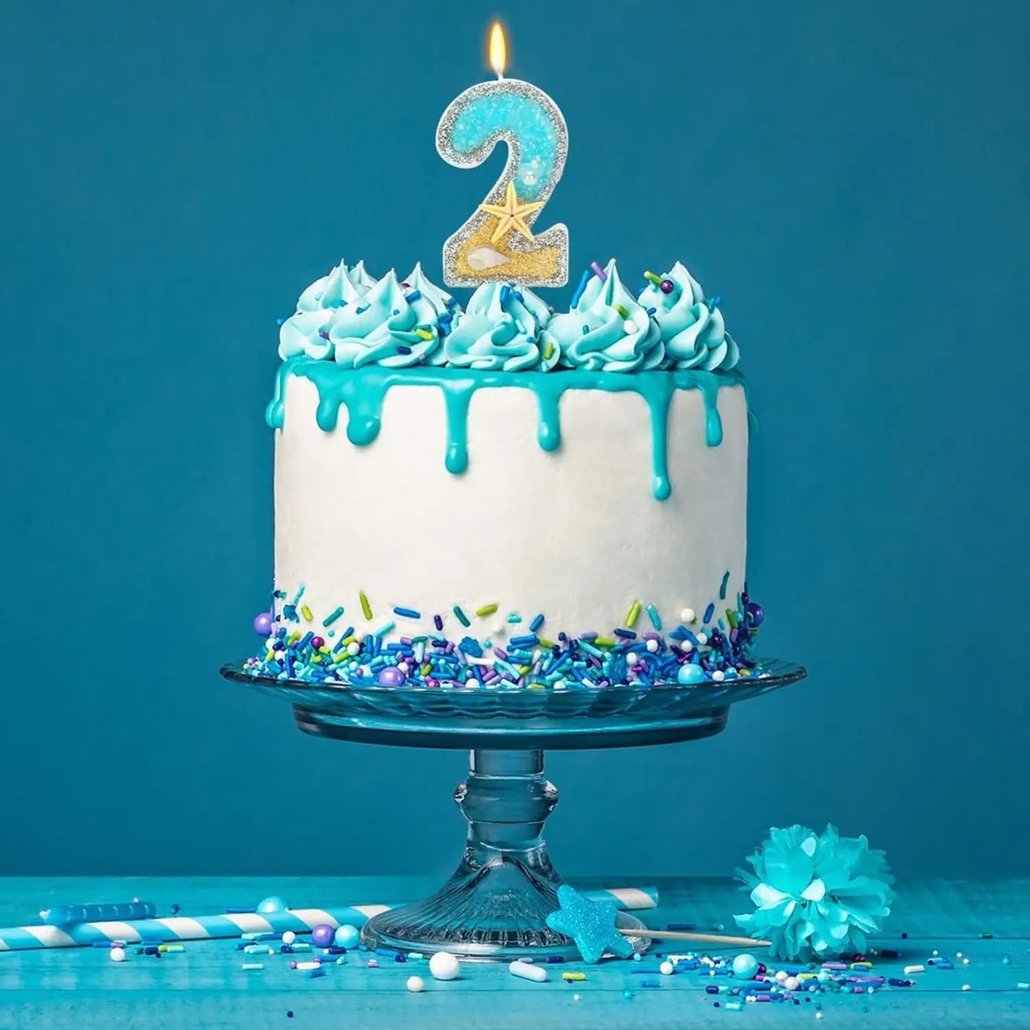 Birthday Candle for Cake, Beach Starfish Sequins Number Cake Candles, Happy Birthday Candle, Cake Topper