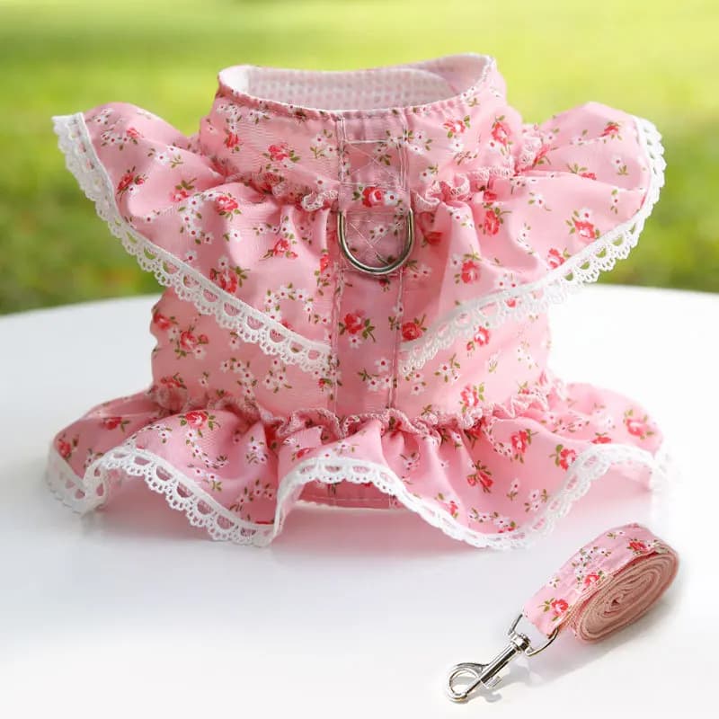 Floral Ins Style Pet Collar Harness with Strap for Small Medium Dogs Chihuahua Pomeranian Puppy Leash Accessories