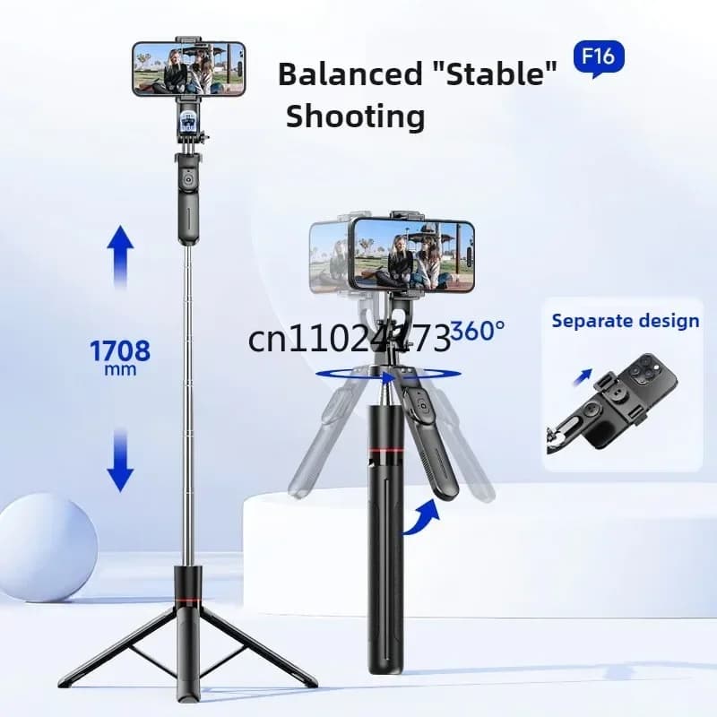 Treppiede portatile per selfie stick con supporto per telefono staccabile remoto wireless Interfaccia 1/4 per fotocamera Rotazione a 360 gradi per la registrazione video