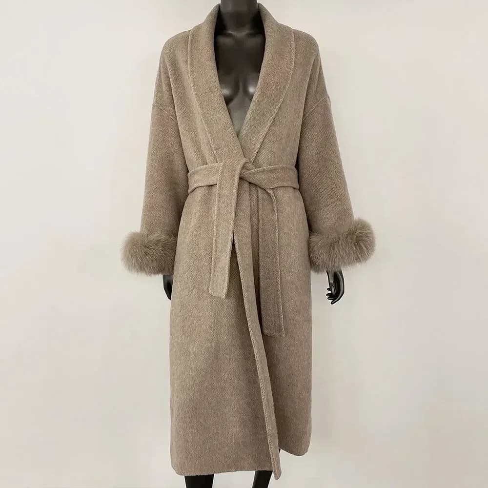 Winter tempering Short and long coat in real wool Removable cuffs Fox fur coat in cashmere double face wool jacket for women