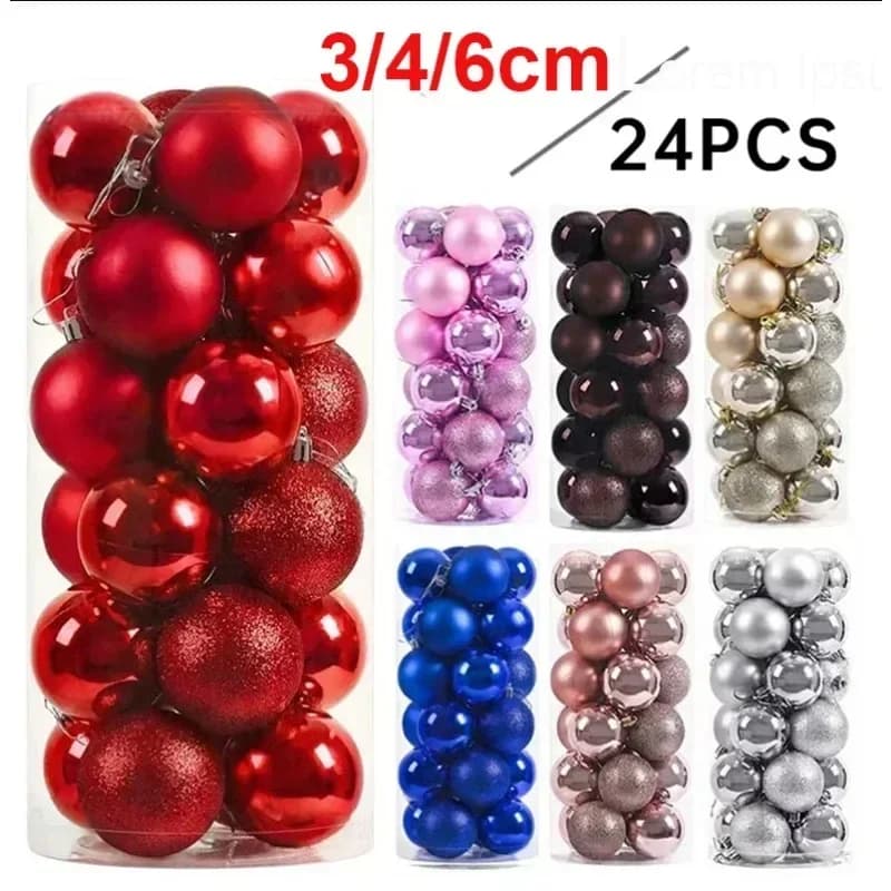 24 pcs 3/4/6 cm christmas balls big ball christmas tree hanging ornaments for party decoration 2025 new year's gifts ship accessory