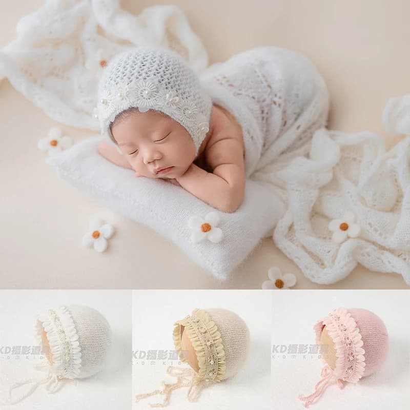 Cute Baby Knitted Hat Newborn Photography Prop Elastic Stretchy Soft Baby Cap for Newborn Photography, Christening, Baby Shower
