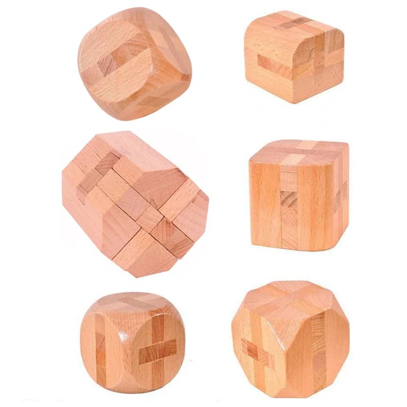 Puzzle per bambini Rompicapo Cubo Assemblaggio e smarrimento in legno Sblocco ad incastro Test IQ Sfida logica Giocattoli educativi