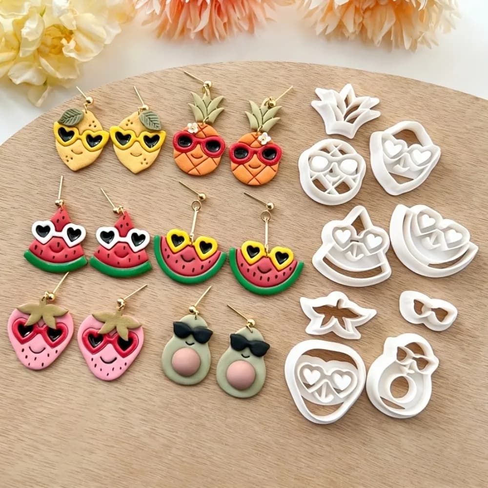 9Pcs Summer Cute Tropical Fruit Sunglasses Polymer Clay Cutters Set DIY Earrings Jewelry Making Hand Tool Mold