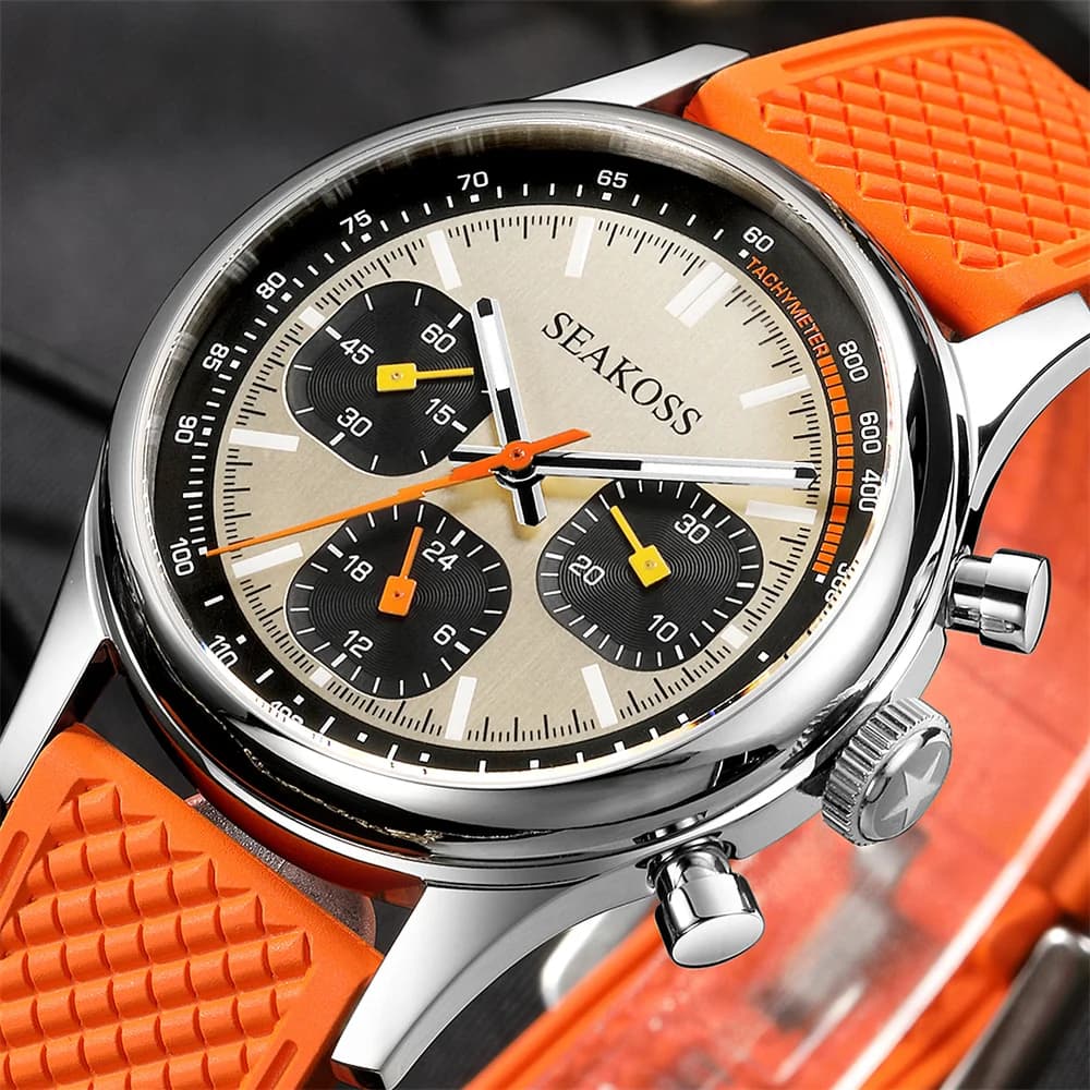 SEAKOSS 1963 Cronografo 40mm Orologio meccanico da uomo con movimento Seagull ST1903 FKM Pilot Orologi da polso con zaffiro super luminoso