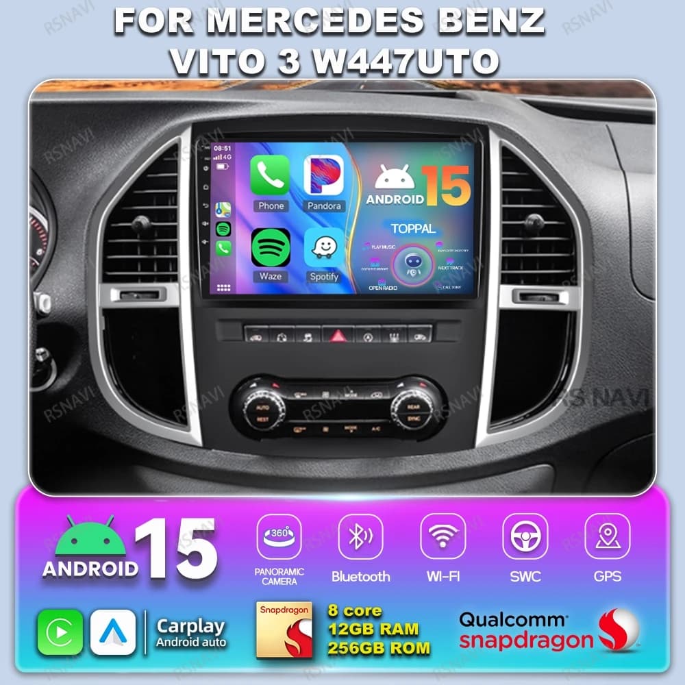 Car Radio Android 15 Car Radio For Mercedes Benz Vito 3 W447UTO 5G WIFI IPS AUTO Multimedia 8 Core AI Voice Qualcomm Snapdragon