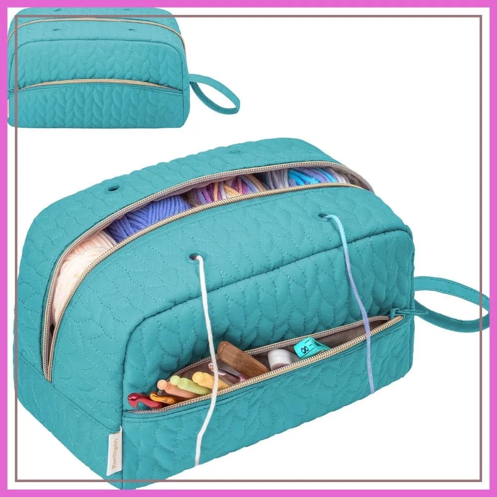 Borsa portaoggetti per uncinetto e accessori, custodia per uncinetti, regalo per amanti dell'uncinetto (Turchese), K3201