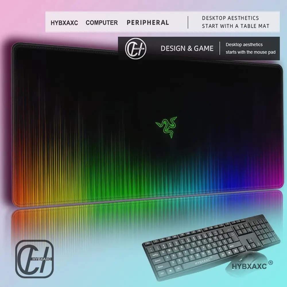 Tappetino per mouse grande HYBXAXC R-AZER per giocatori, tappetino da scrivania per PC, tappetino da gioco verde per CS GO